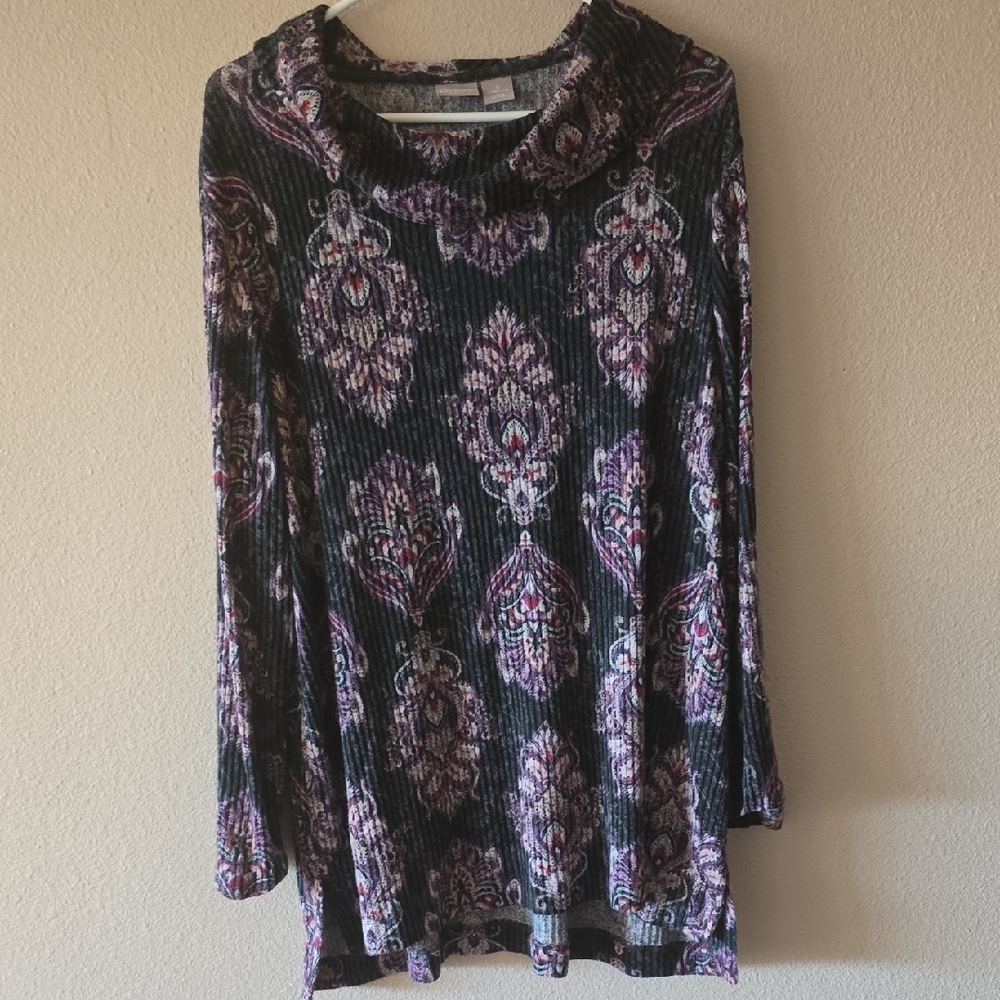 Chicos Zenergy Cozy Medallion Print Cowl Neck Tunic Size 3 - Picture 3 of 5